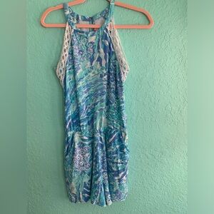 Lilly Pulitzer Aqua and White womens romper One Piece S preppy coastal resort